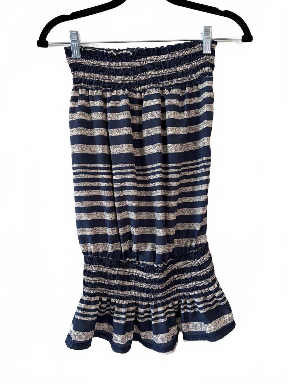 Vintage Bodice Waist Tube Top Ruffle Womens Size S Navy & Ivory Stripe